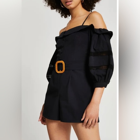 RIVER ISLAND Women Belted Could Shoulder Romper White 3/4 Sleeve, size 8 - Picture 15 of 16